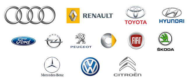 Marques de voitures disponibles : Audi, Renault, Toyota, Hyundai, Ford, Opel, Peugeot, Citroën, Fiat, Škoda, Mercedes-Benz, Volkswagen
